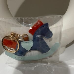 Blue Leather Rocking Horse Keychain or Bag Charm - Perfect gift for a new mom